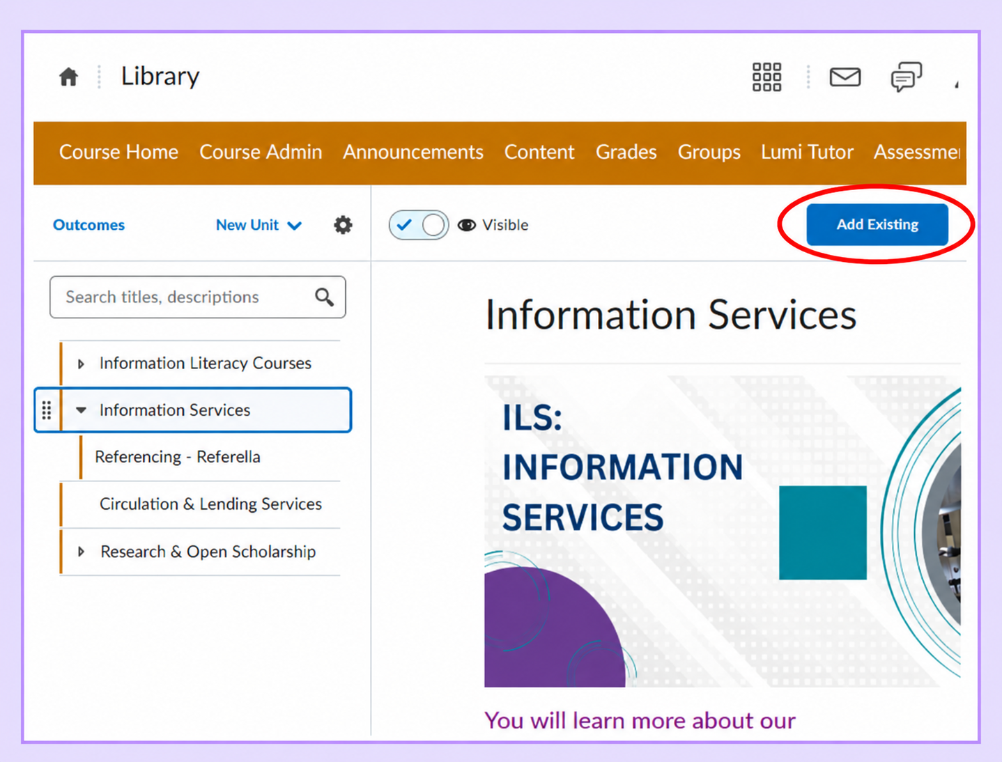 Add Existing button on Acadex